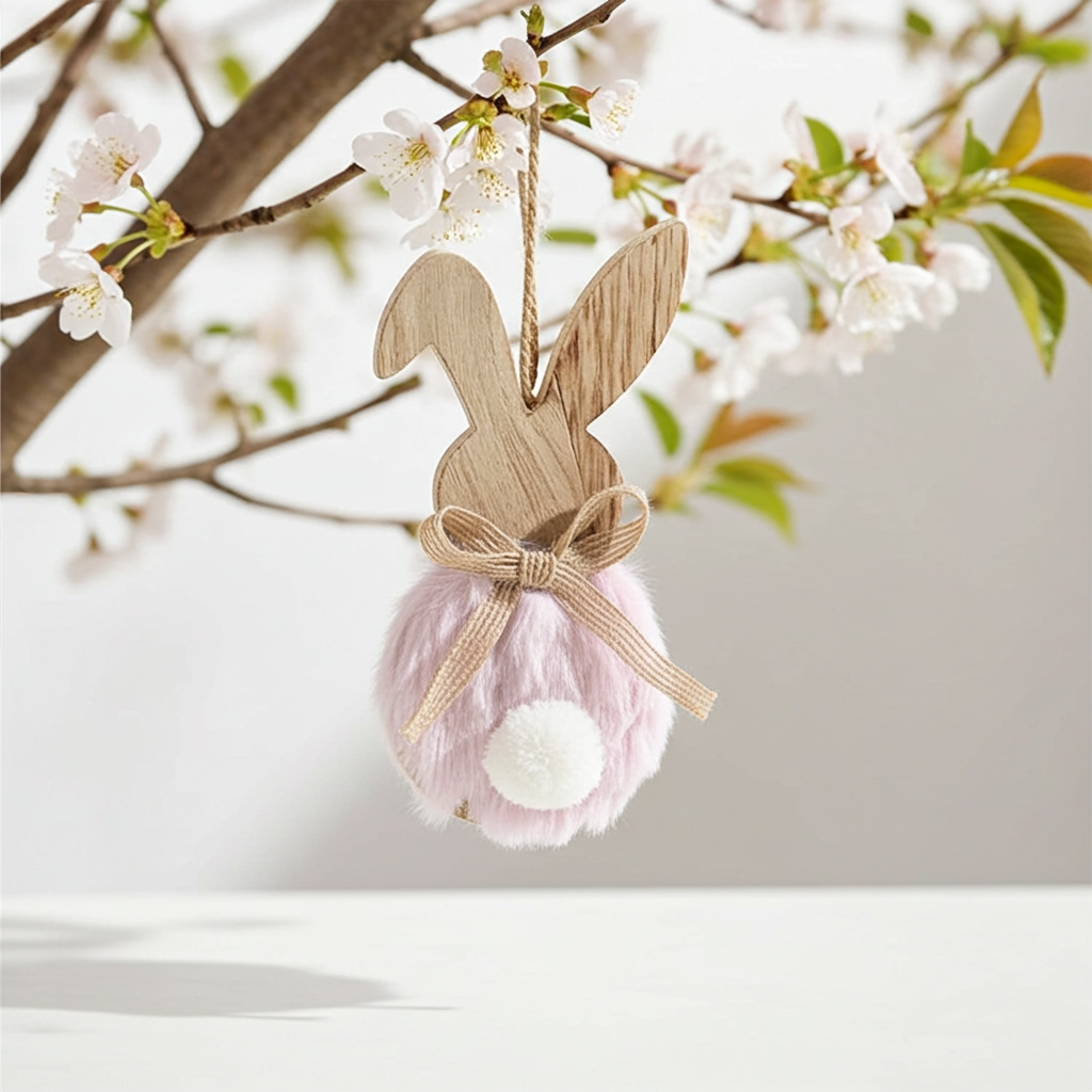 Závěsný dřevěný zajíček – růžový